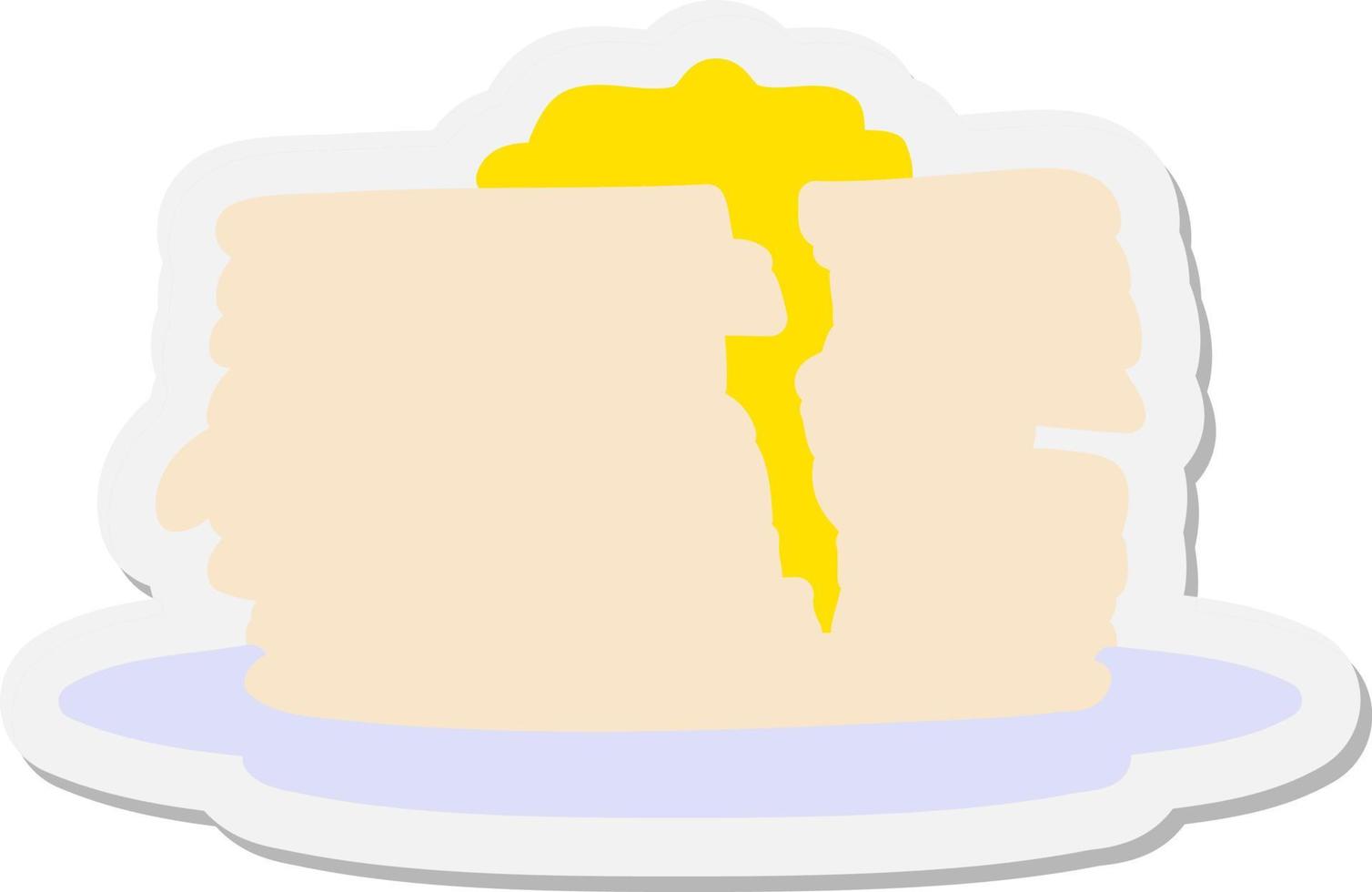 cartone animato pila di Pancakes con burro etichetta vettore