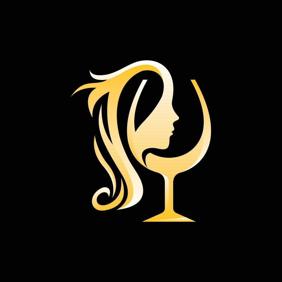 donna bellezza bicchiere vino illustrazione logo vettore