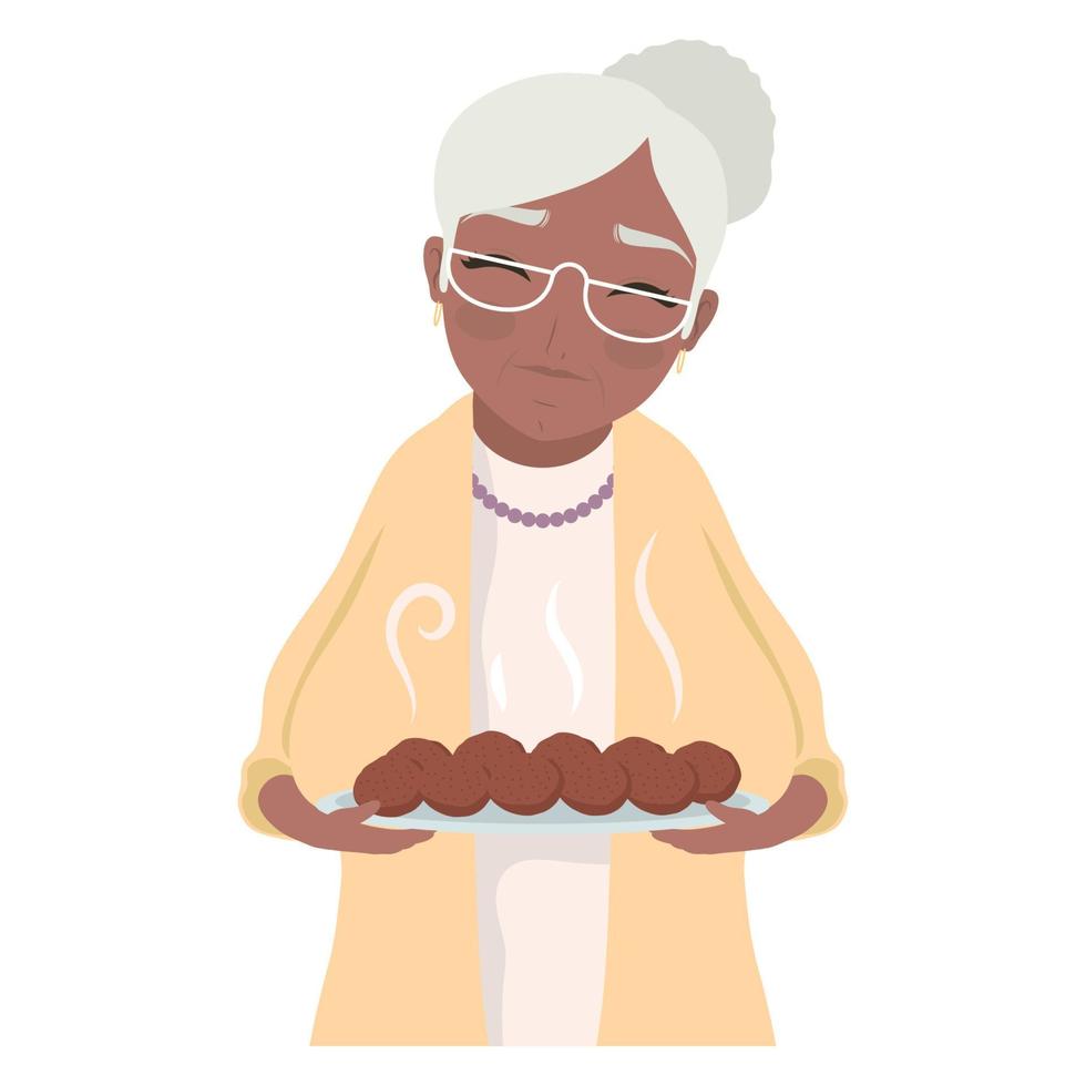 nonna con biscotti nel vassoio vettore