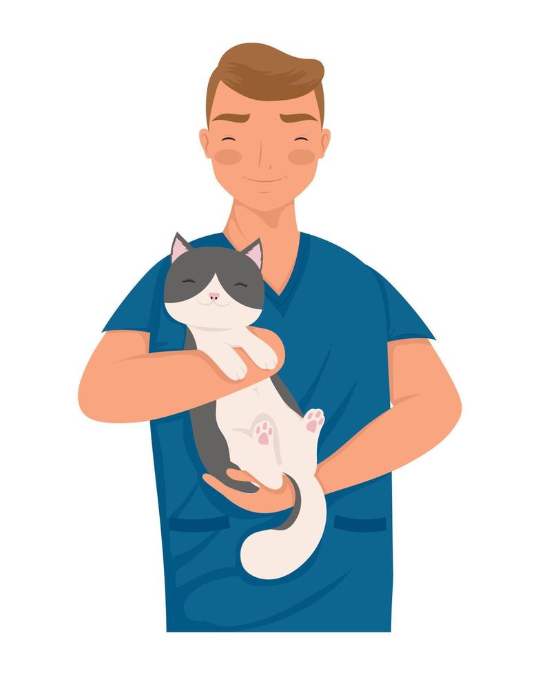 veterinario medico con gatto vettore