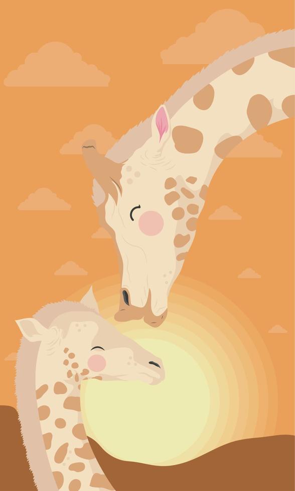giraffa mamma con bambino scena vettore