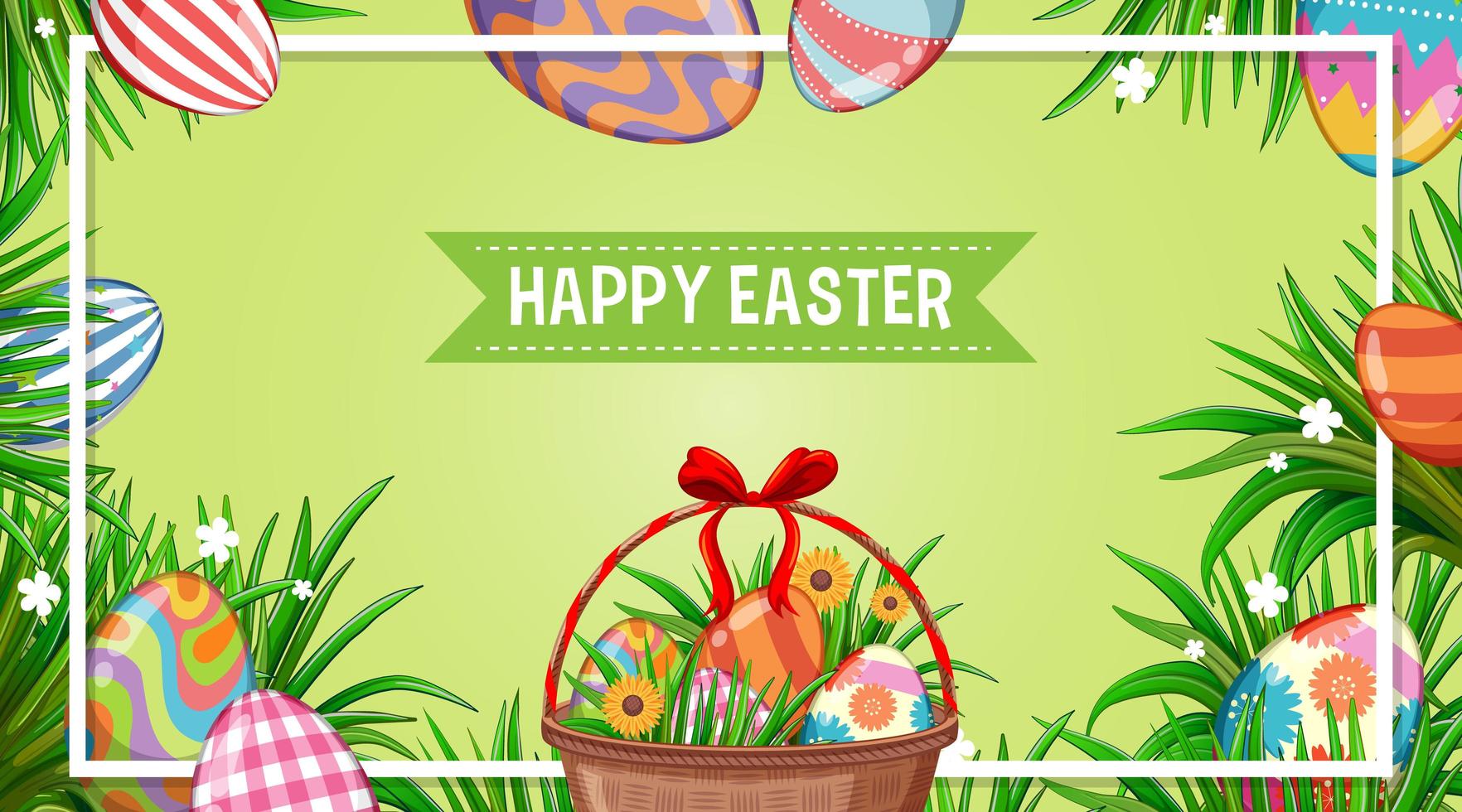 poster di Pasqua con uova decorate in giardino vettore