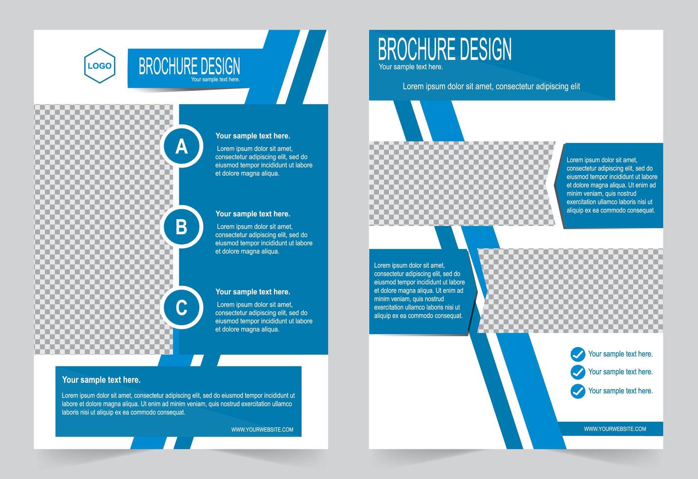 modello di brochure design angolo blu e bianco vettore