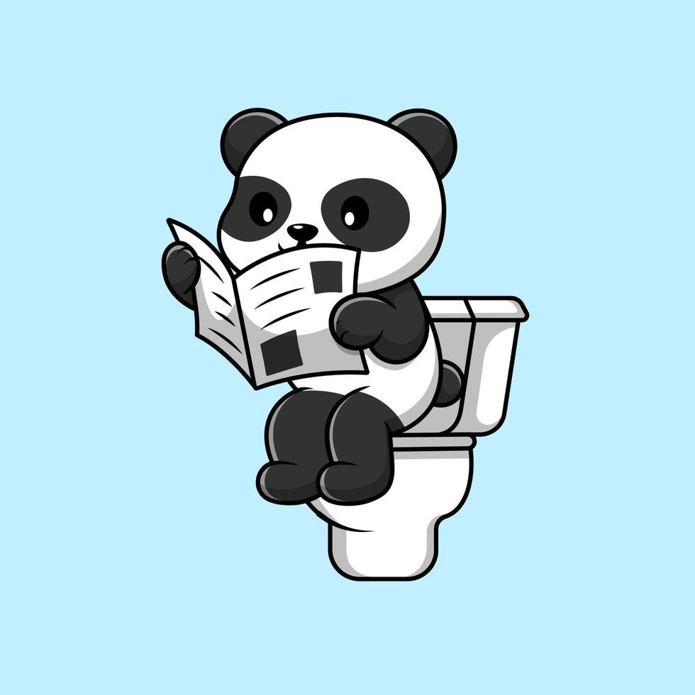 carino panda lettura giornale su gabinetto cartone animato vettore icona illustrazione. piatto cartone animato concetto