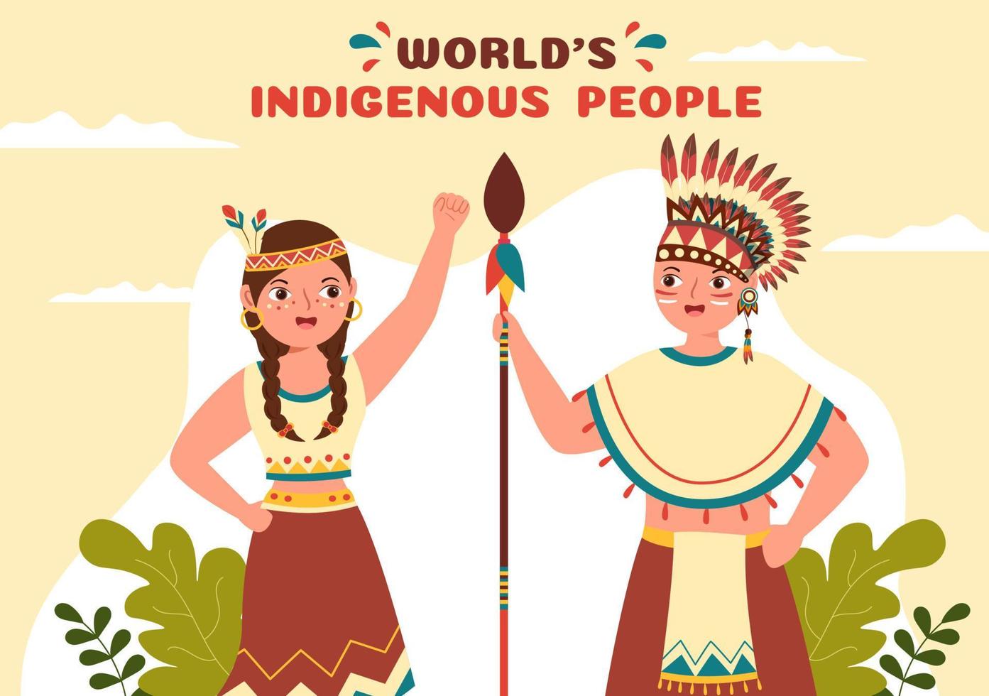 mondi indigeno popoli giorno su agosto 9 mano disegnato cartone animato piatto illustrazione per aumentare consapevolezza e proteggere il diritti popolazione vettore