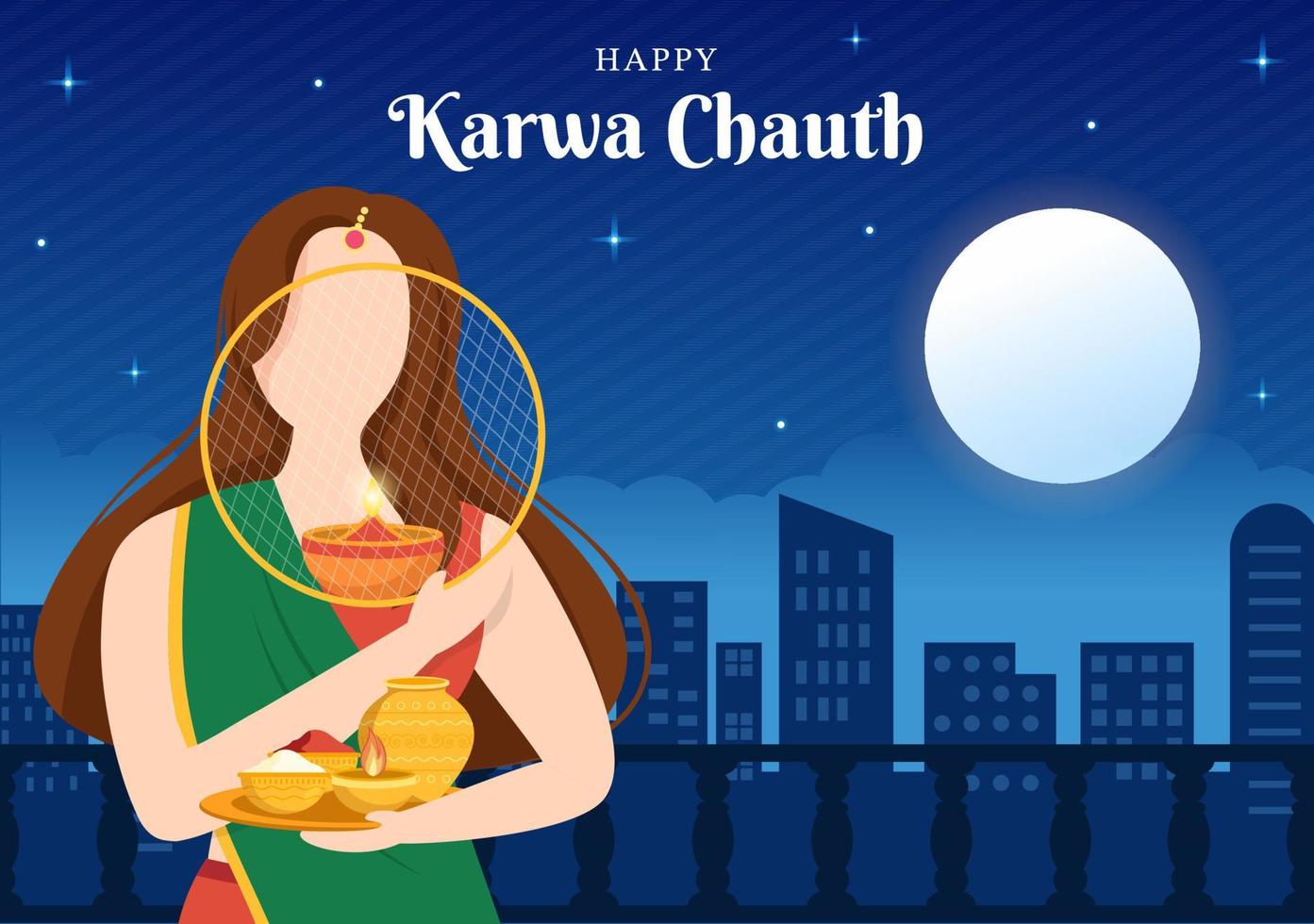 karwa chauth Festival indiano sfondo modello mano disegnato cartone animato piatto illustrazione vettore