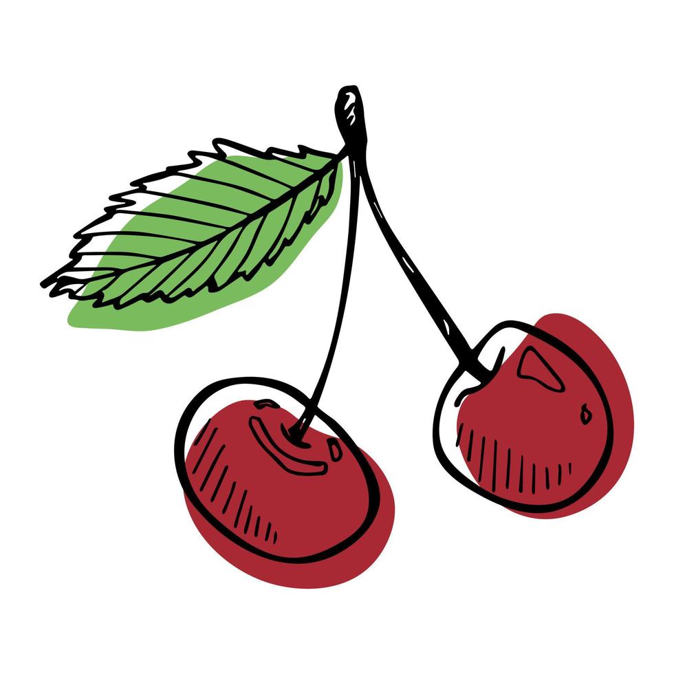 clipart di ciliegia vettoriale. icona di bacca disegnata a mano. illustrazione di frutta vettore