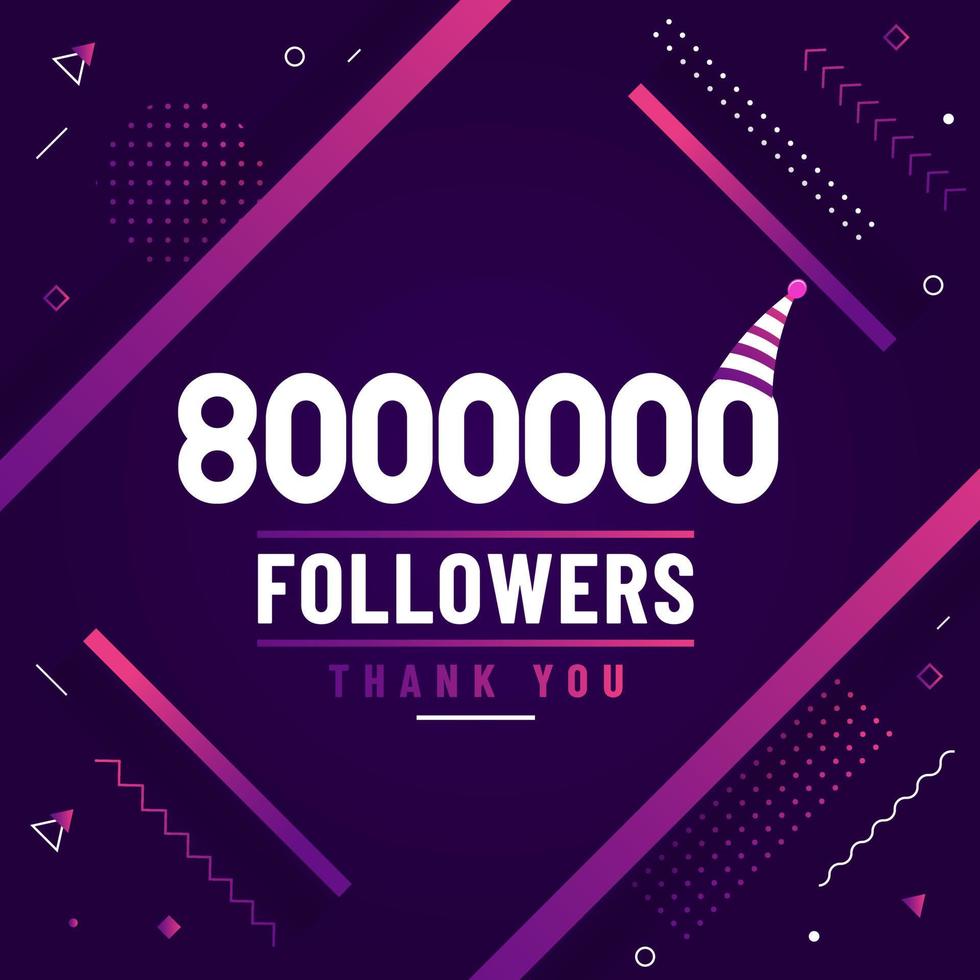 grazie 8000000 follower, 8 milioni di follower che celebrano un design moderno e colorato. vettore