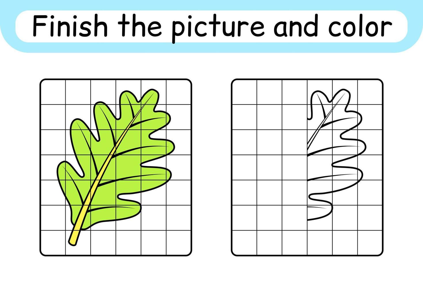 completa il quadro foglia di quercia. copia l'immagine e il colore. finire l'immagine. libro da colorare. gioco educativo di disegno per bambini vettore