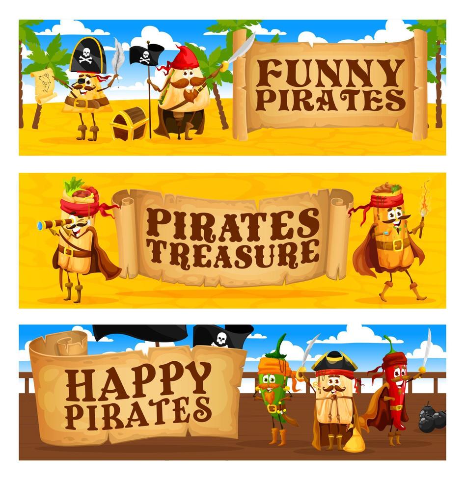 cartone animato messicano cibo pirata e corsaro personaggi vettore