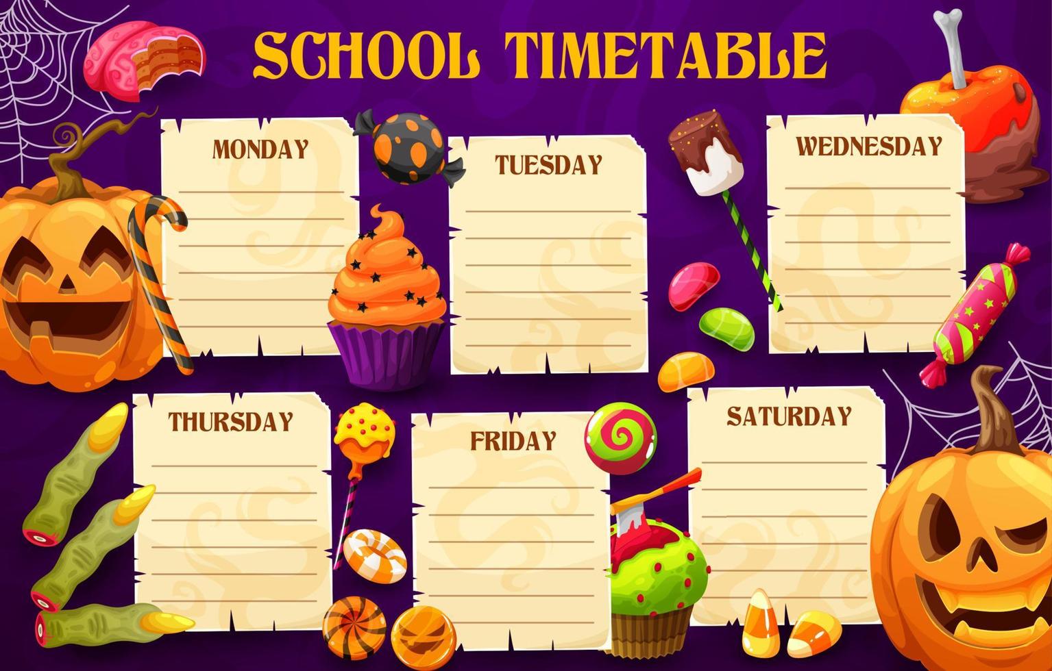 scuola orario programma con Halloween caramelle vettore