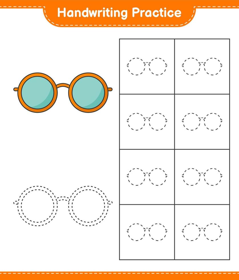 grafia la pratica. tracciato Linee di occhiali da sole. educativo bambini gioco, stampabile foglio di lavoro, vettore illustrazione