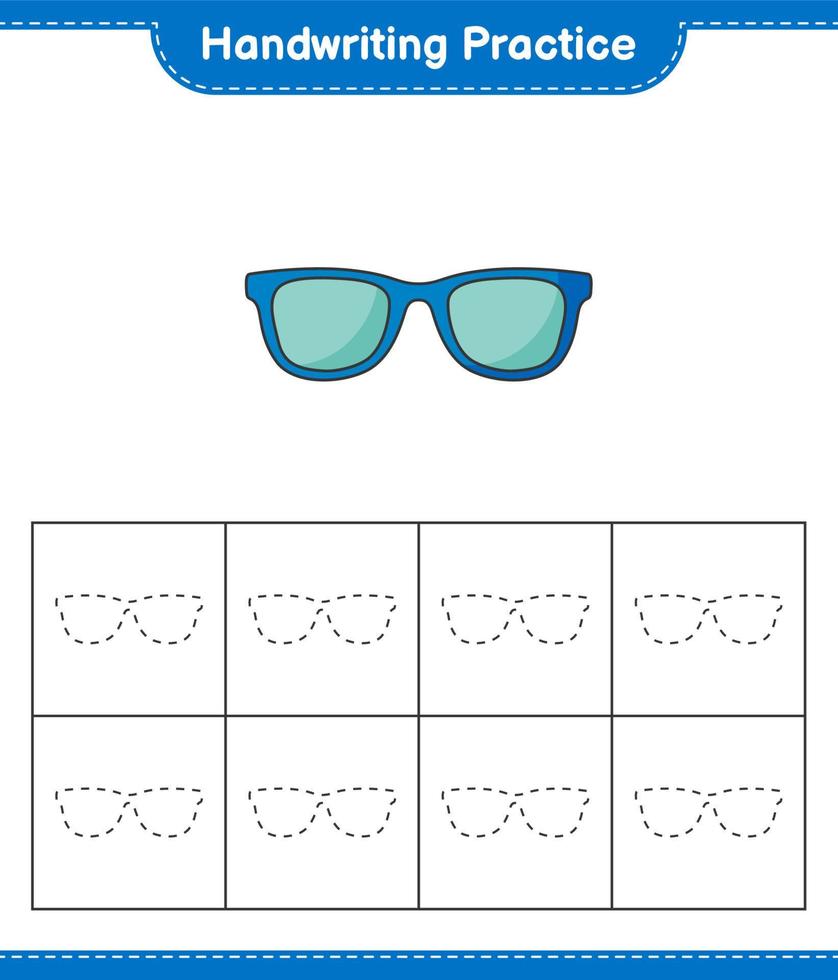 grafia la pratica. tracciato Linee di occhiali da sole. educativo bambini gioco, stampabile foglio di lavoro, vettore illustrazione