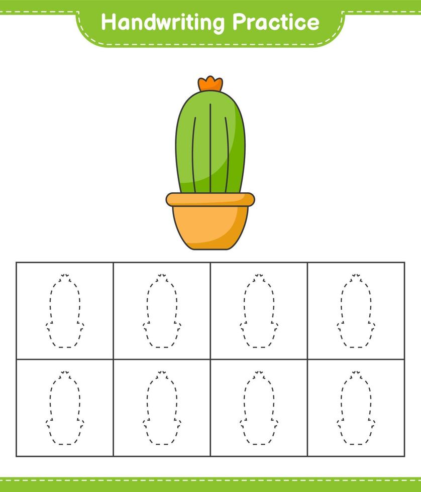 grafia la pratica. tracciato Linee di cactus. educativo bambini gioco, stampabile foglio di lavoro, vettore illustrazione
