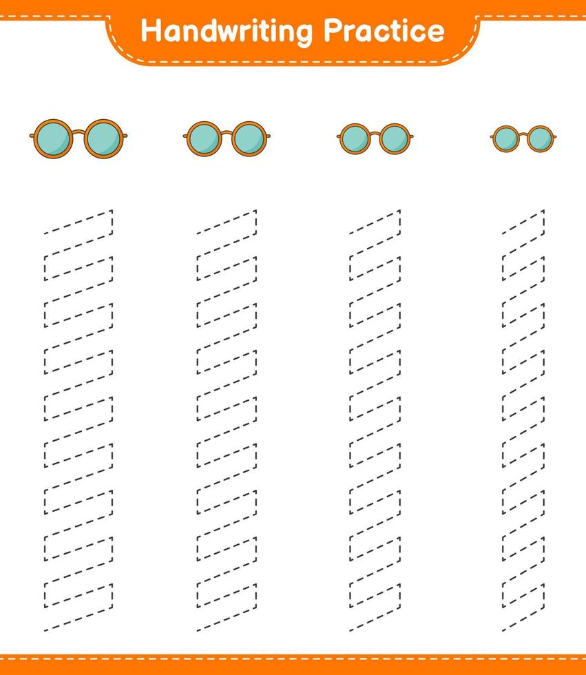 grafia la pratica. tracciato Linee di occhiali da sole. educativo bambini gioco, stampabile foglio di lavoro, vettore illustrazione