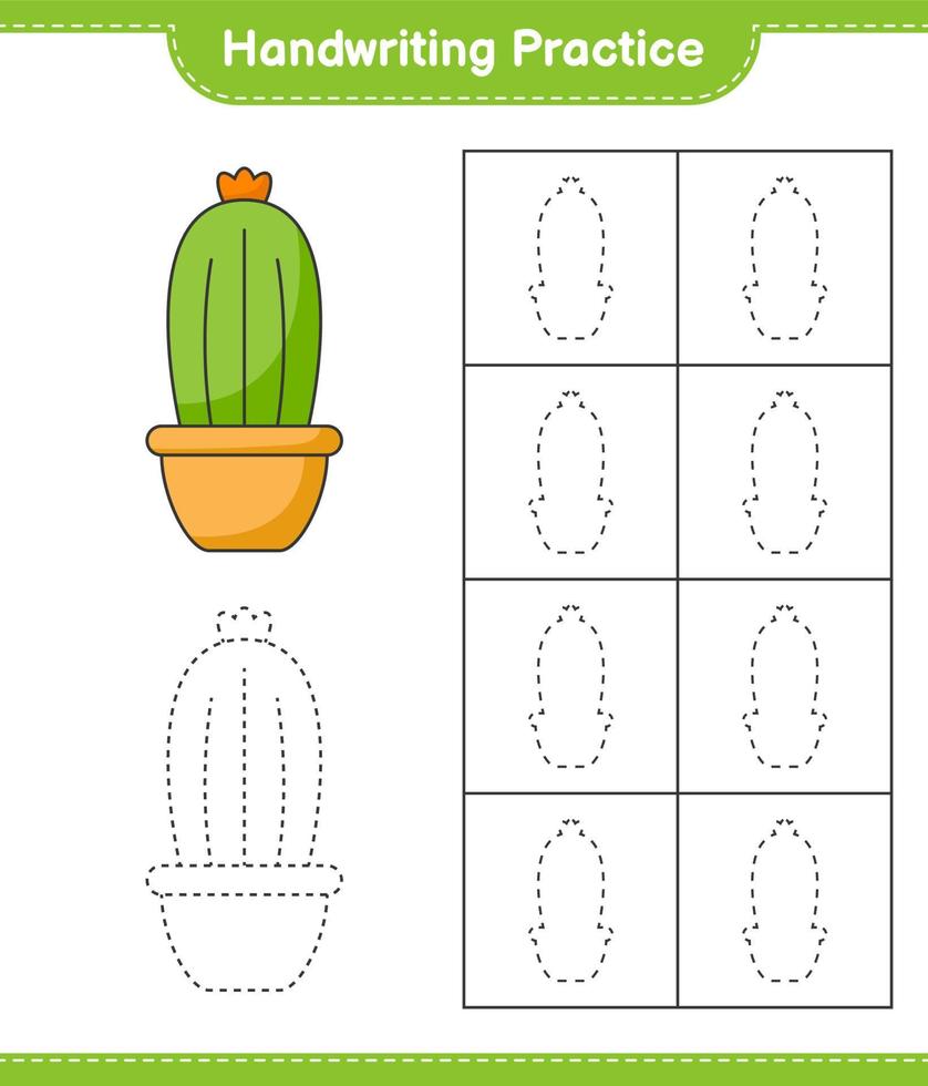 grafia la pratica. tracciato Linee di cactus. educativo bambini gioco, stampabile foglio di lavoro, vettore illustrazione