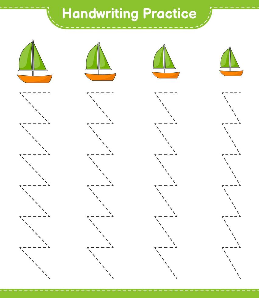grafia la pratica. tracciato Linee di barca a vela. educativo bambini gioco, stampabile foglio di lavoro, vettore illustrazione