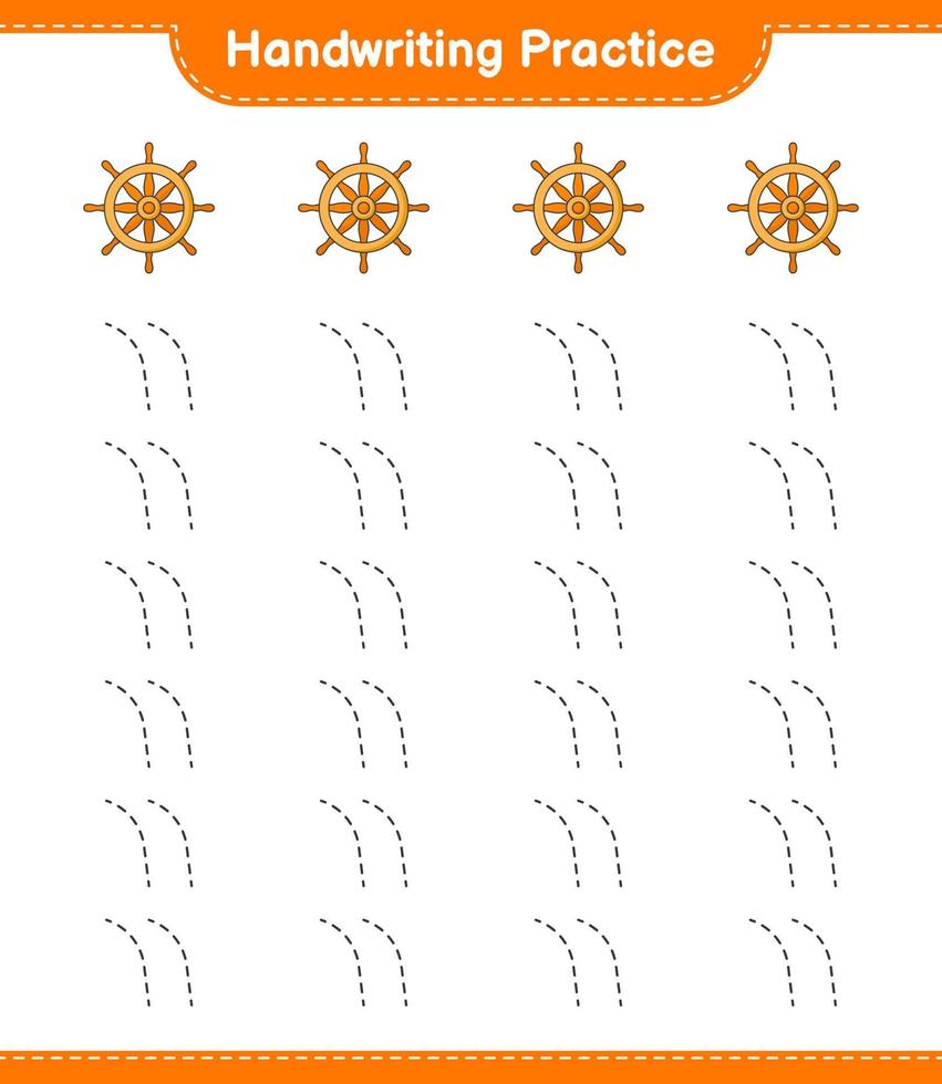 grafia la pratica. tracciato Linee di nave timone ruota. educativo bambini gioco, stampabile foglio di lavoro, vettore illustrazione