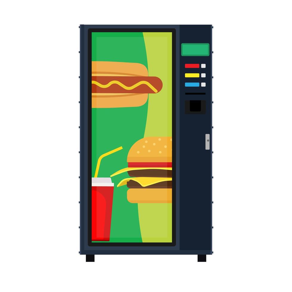 Sandwich vending macchina bevanda vettore. cibo automatico merenda bar patata fritta. vendita veloce consumatore Prodotto servizio. merce Schermo hamburger vettore