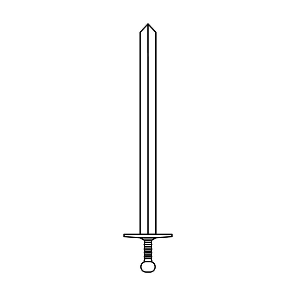 spada arma vettore illustrazione icona schema. fantasia acciaio medievale guerriero acuto lama isolato bianca linea magro