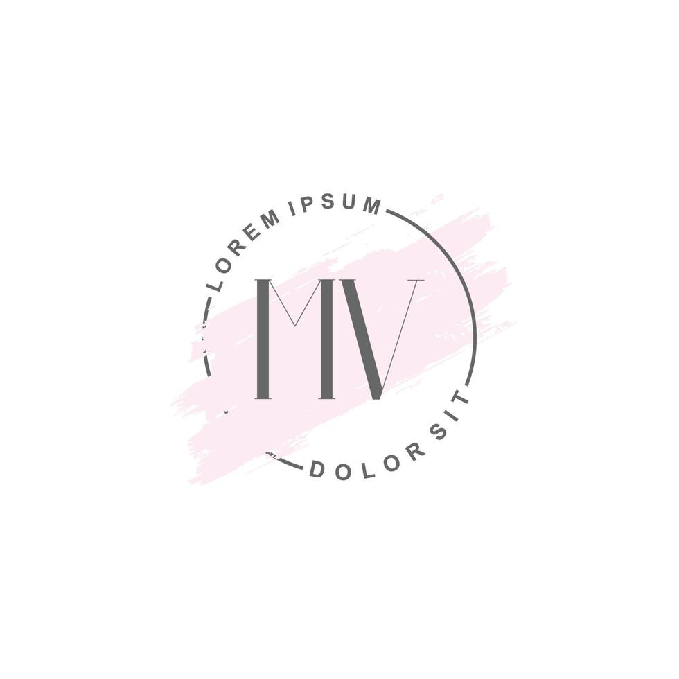 iniziale mv minimalista logo con spazzola, iniziale logo per firma, nozze, moda. vettore