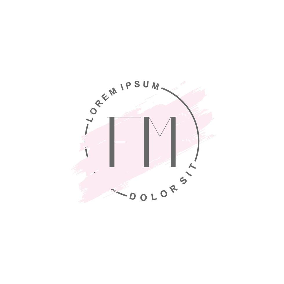 iniziale fm minimalista logo con spazzola, iniziale logo per firma, nozze, moda, bellezza e salone. vettore