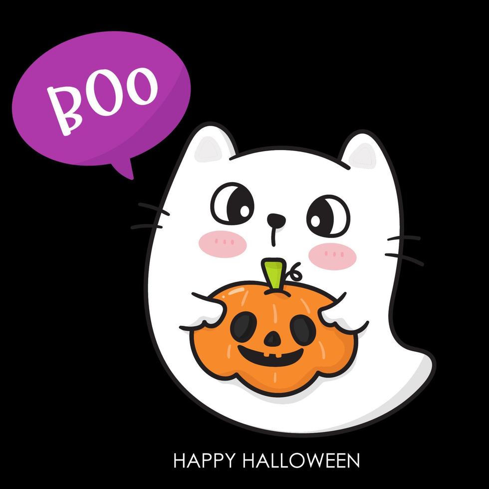 Halloween fantasma gatto kawaii cartone animato vettore