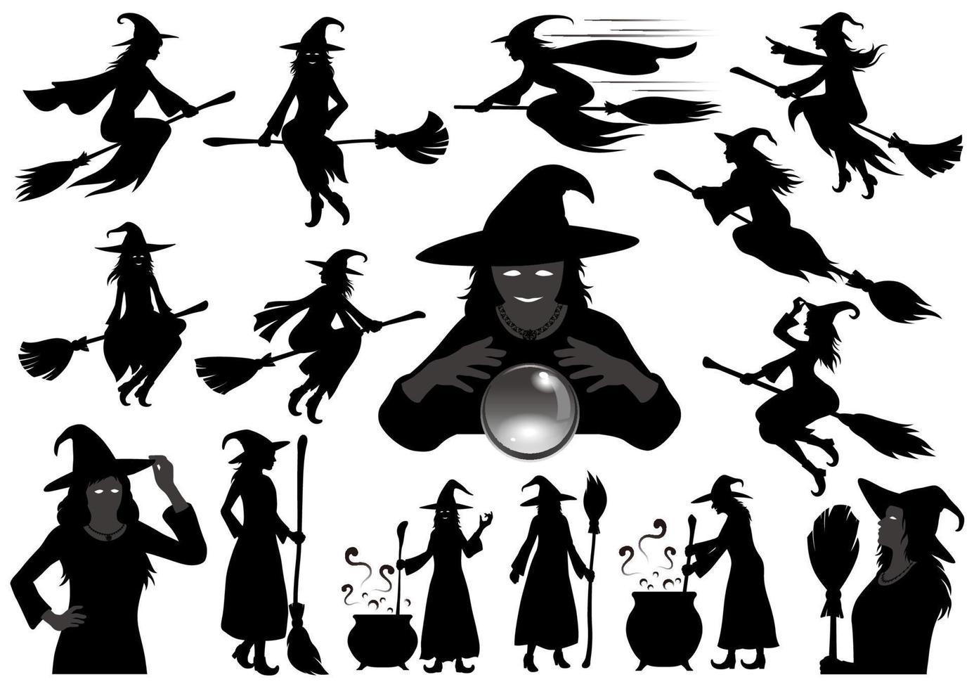 contento Halloween strega vettore silhouette illustrazione impostato isolato su un' bianca sfondo.