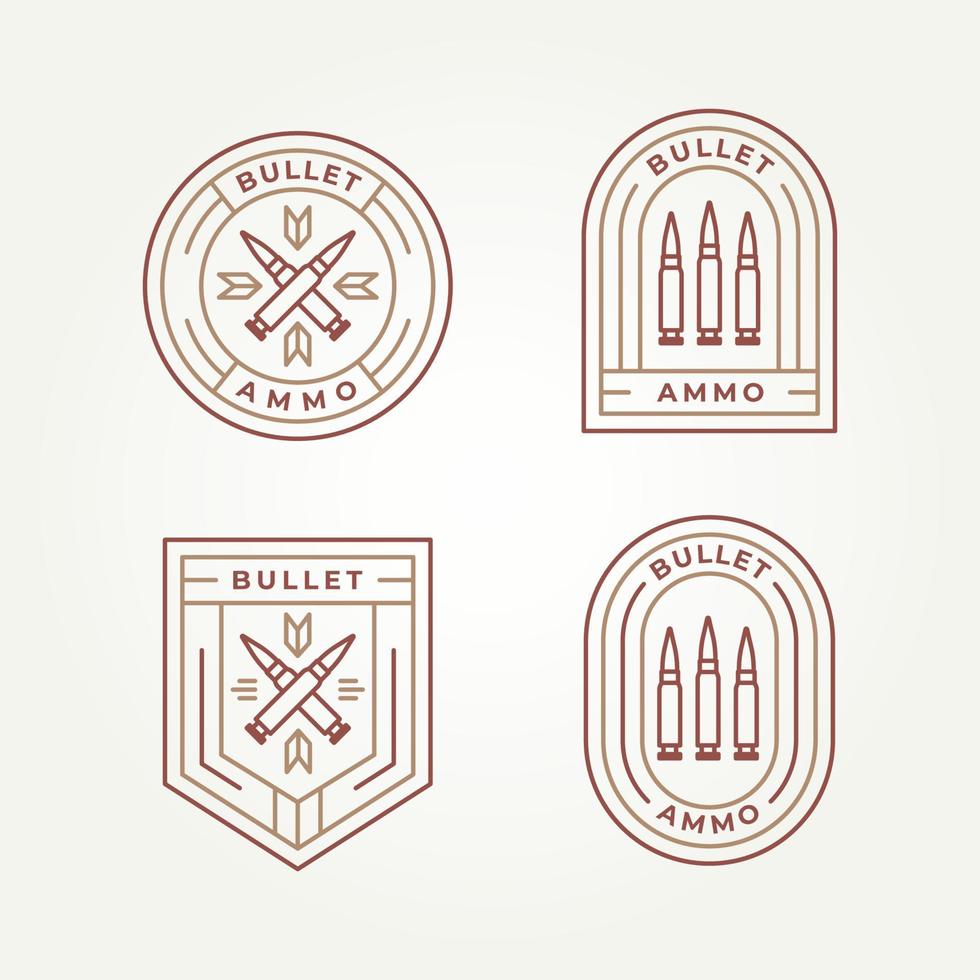 impostato di proiettile munizioni semplice linea arte distintivo emblema logo modello vettore illustrazione design