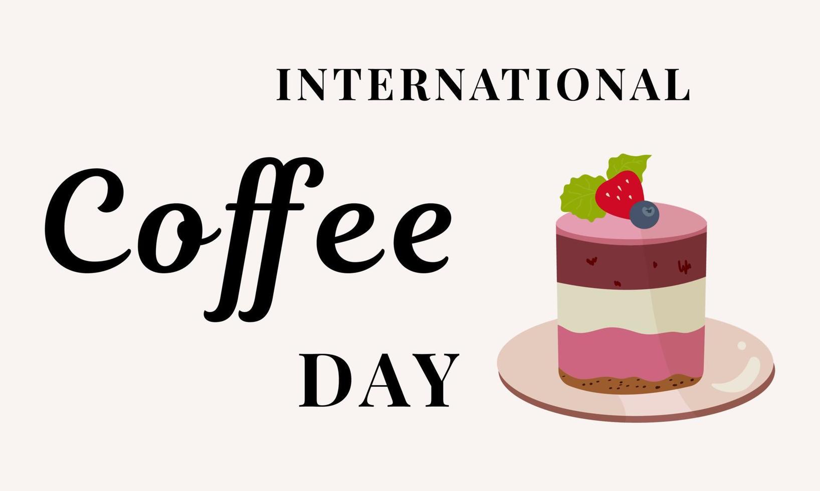 internazionale caffè giorno, delizioso torta. vettore illustrazione.