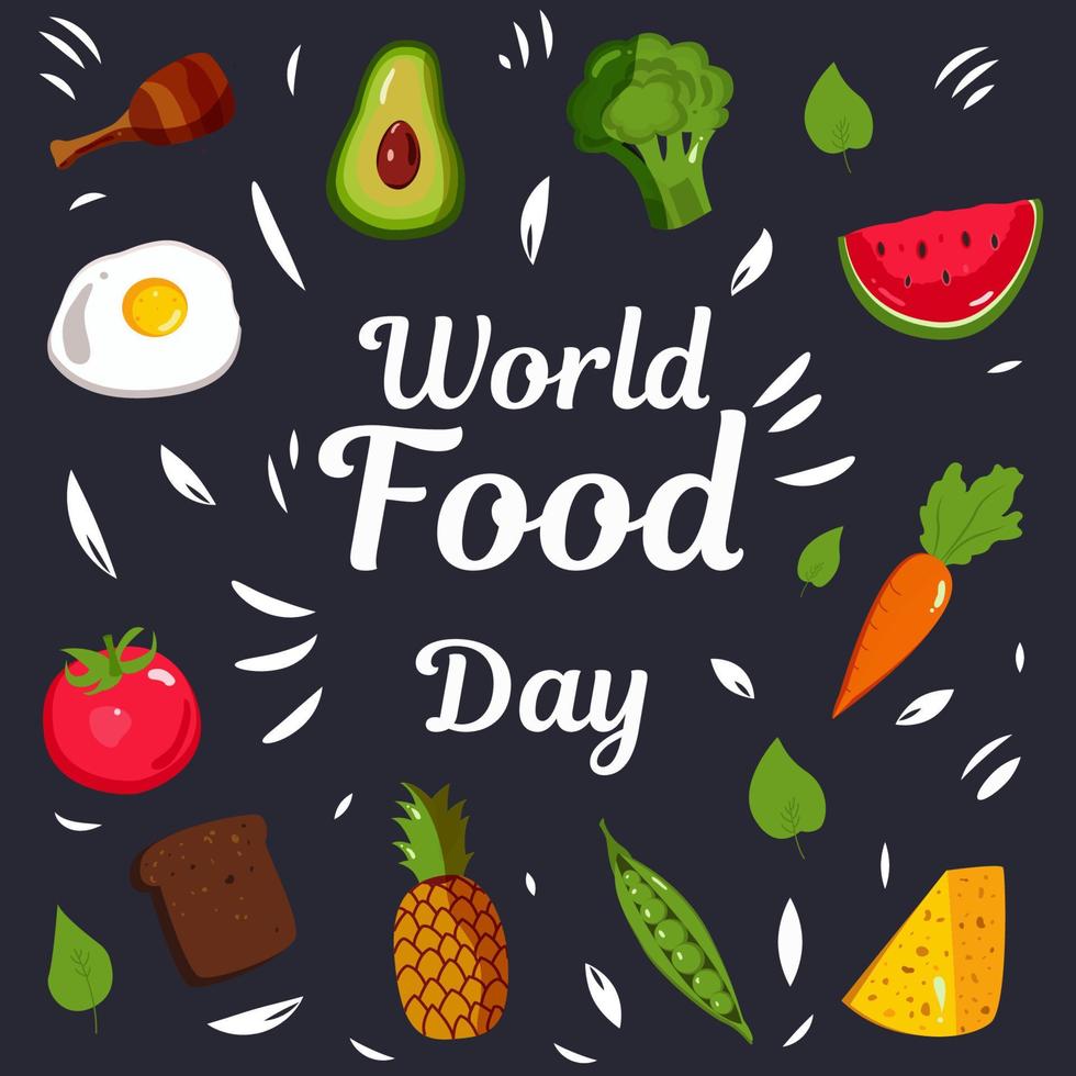 vettore illustrazione di mondo cibo giorno, colorato nero sfondo
