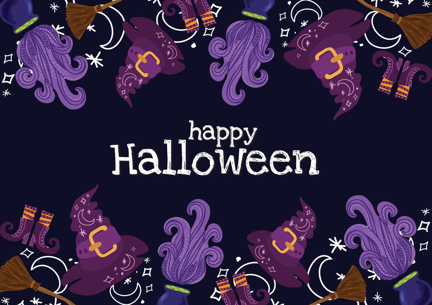 carino elementi spaventoso bandiera design per Halloween viola sfondo vettore