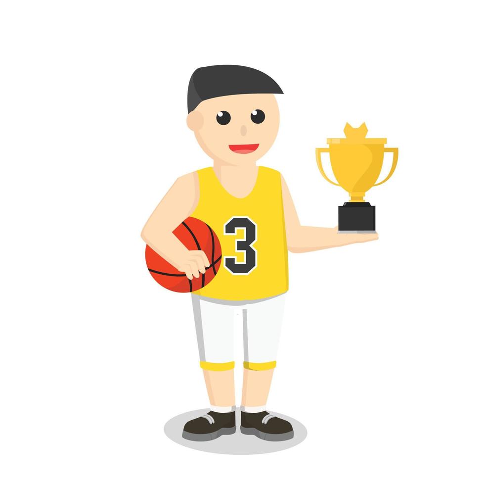 pallacanestro giocatore avuto trofeo design personaggio su bianca sfondo vettore