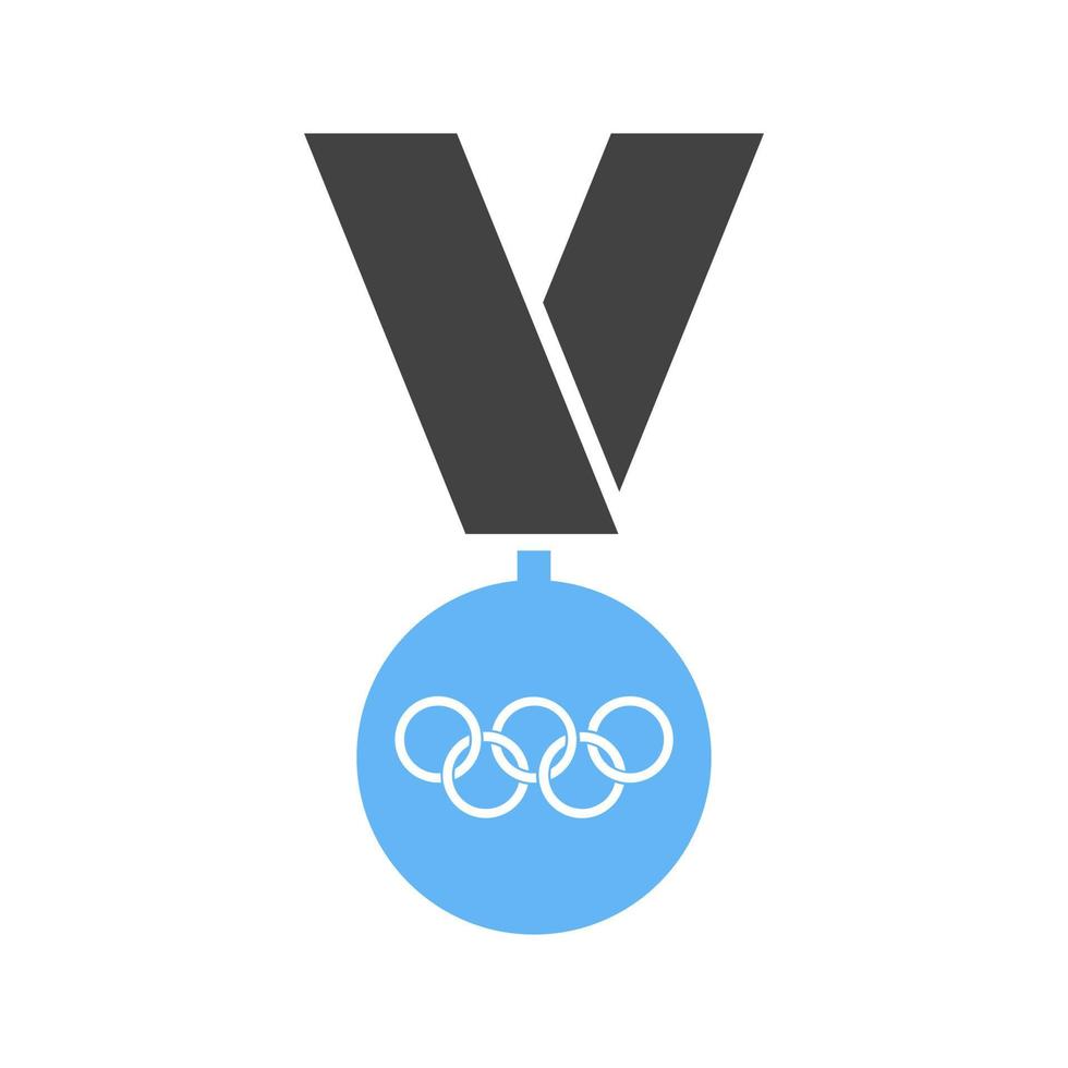 Olimpiadi medaglia glifo blu e nero icona vettore