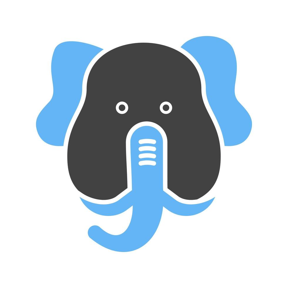 elefante viso glifo blu e nero icona vettore