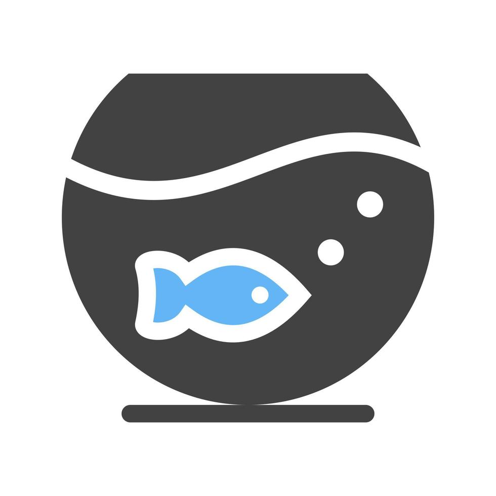 pesce ciotola glifo blu e nero icona vettore