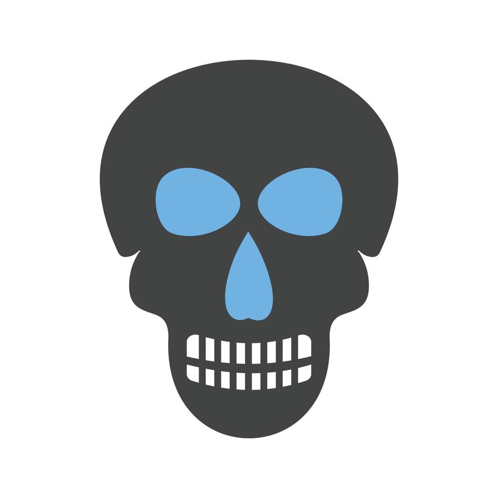 viso scheletro glifo blu e nero icona vettore
