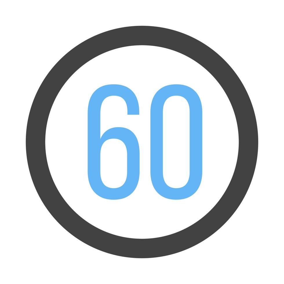velocità limite 60 glifo blu e nero icona vettore