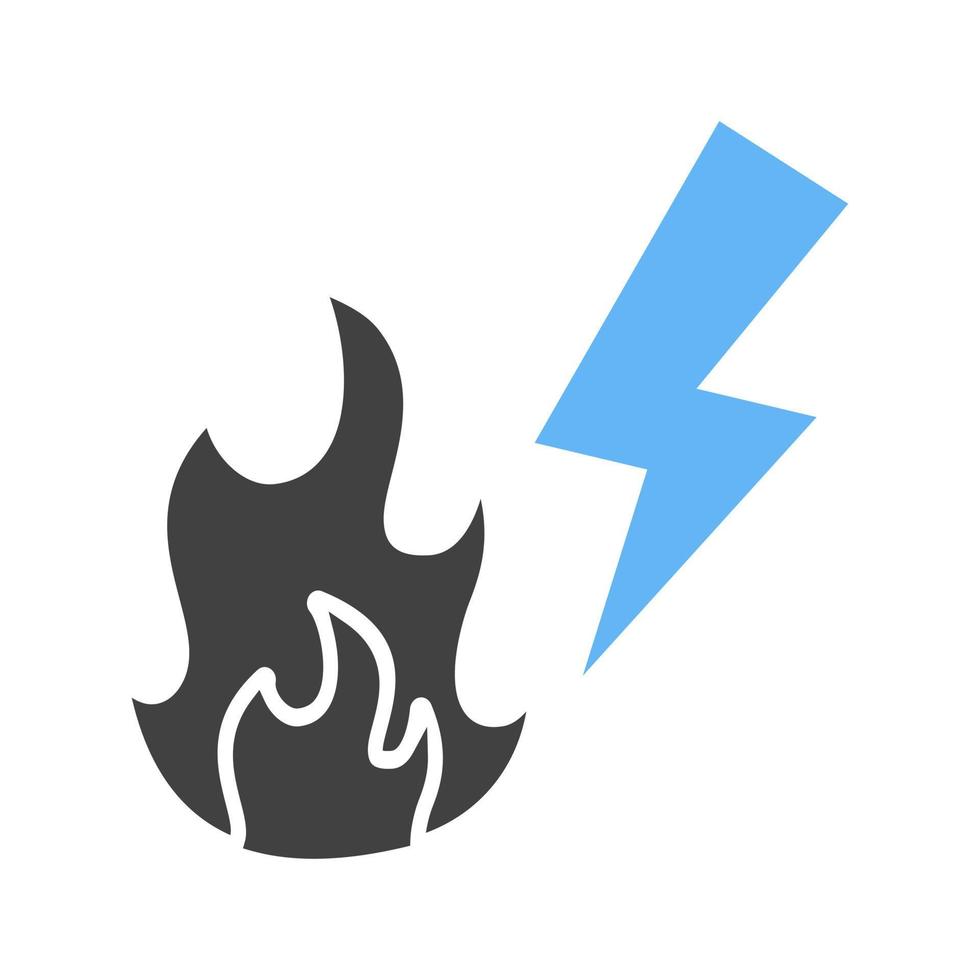 elettricità fuoco glifo blu e nero icona vettore