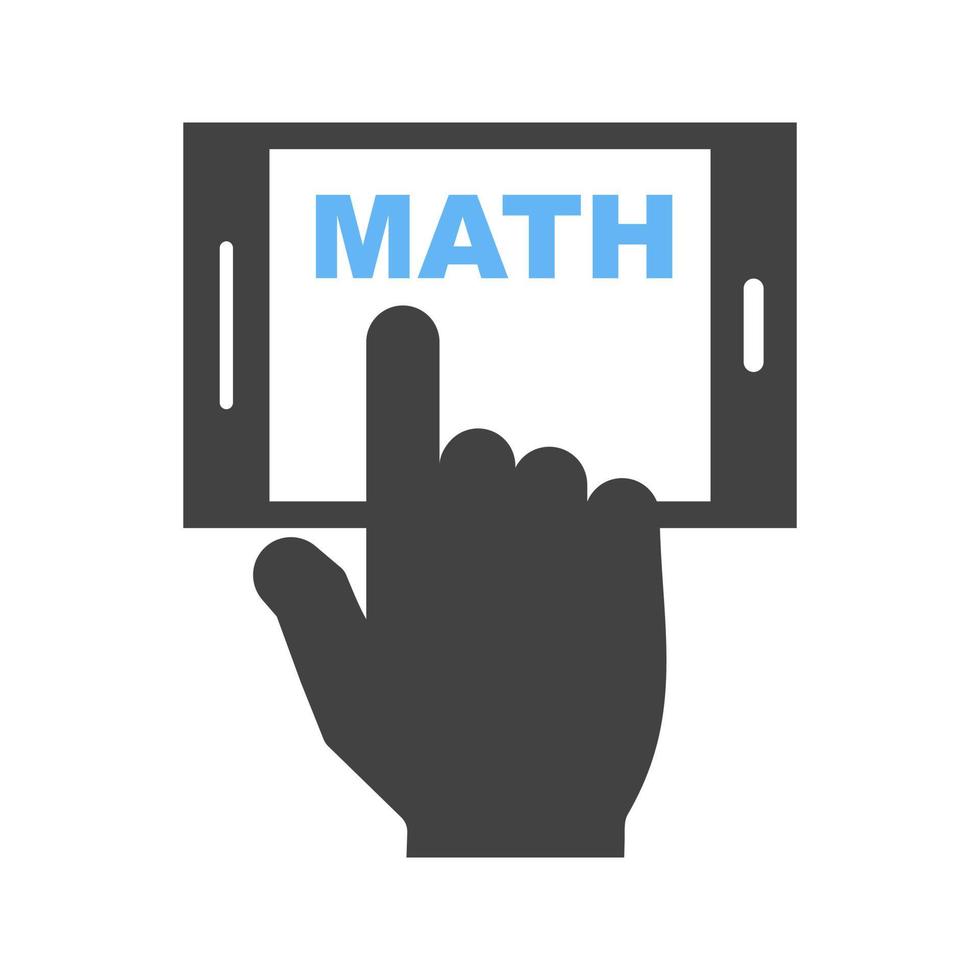 studiando matematica su mobile glifo blu e nero icona vettore