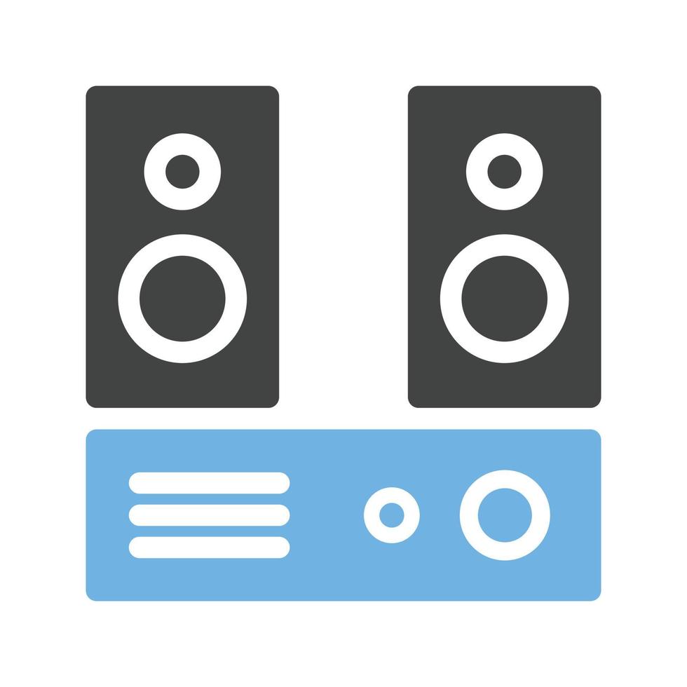 Audio sistema glifo blu e nero icona vettore