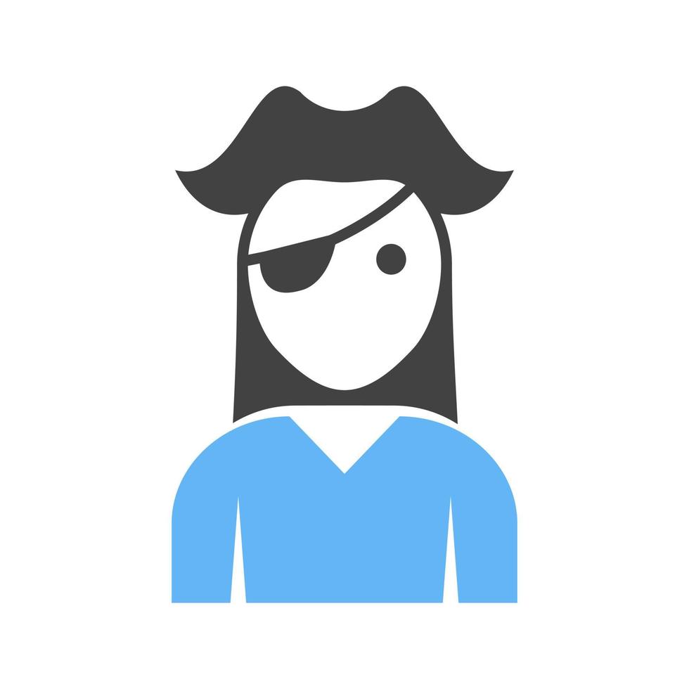 femmina pirata glifo blu e nero icona vettore
