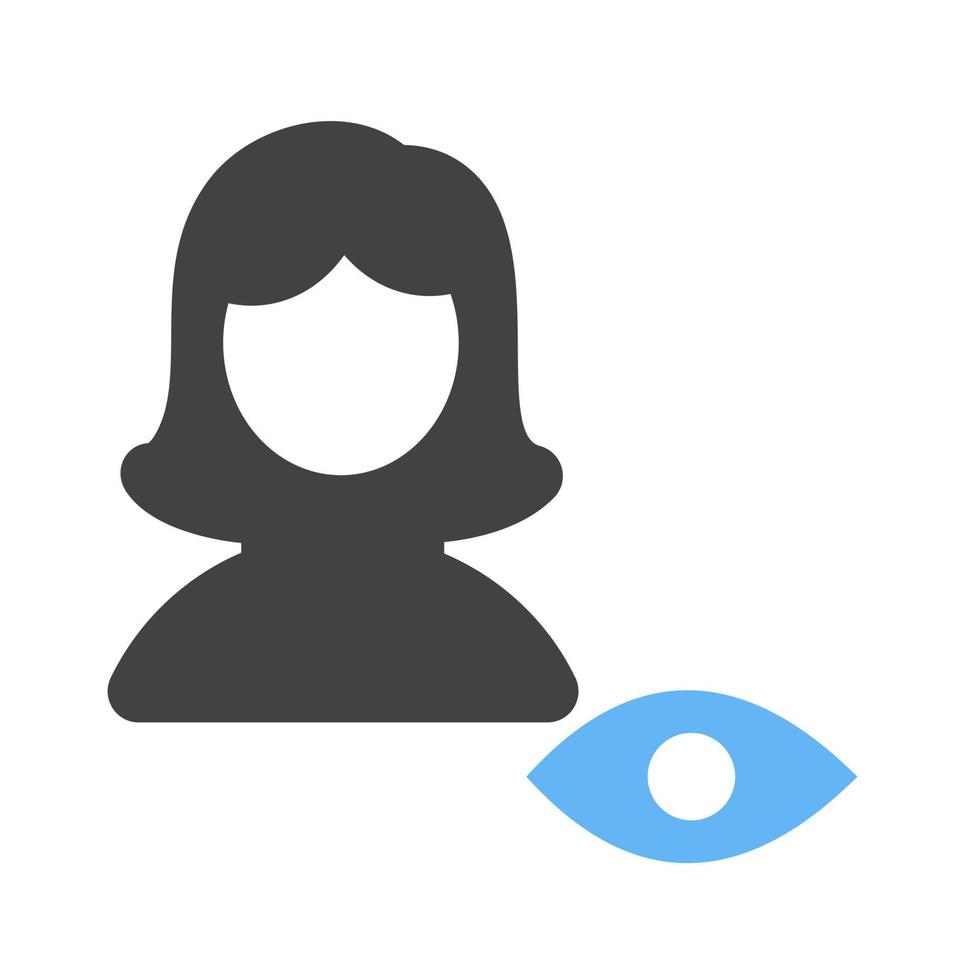 Visualizza femmina profilo glifo blu e nero icona vettore