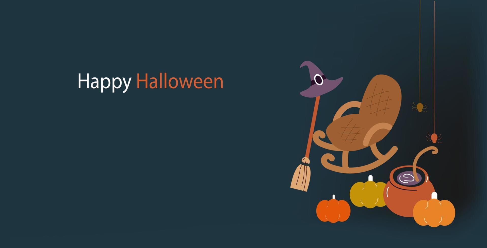 ector bandiera carino Halloween icone, fantasmi, zombie occhio, zucca, ragni. scarabocchio collezione con vacanza decorazioni. divertente Halloween saluto carta. vettore