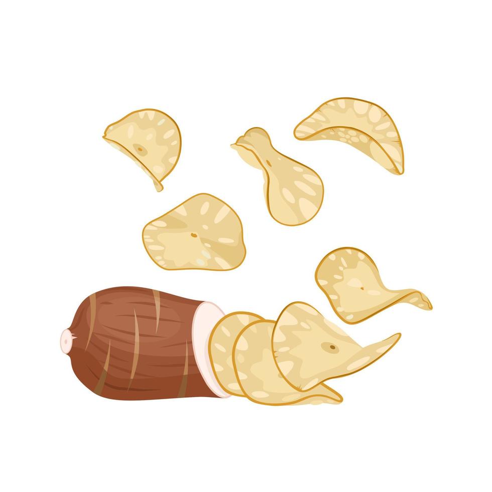 vettore illustrazione, manioca patatine fritte, spuntini isolato su bianca sfondo.