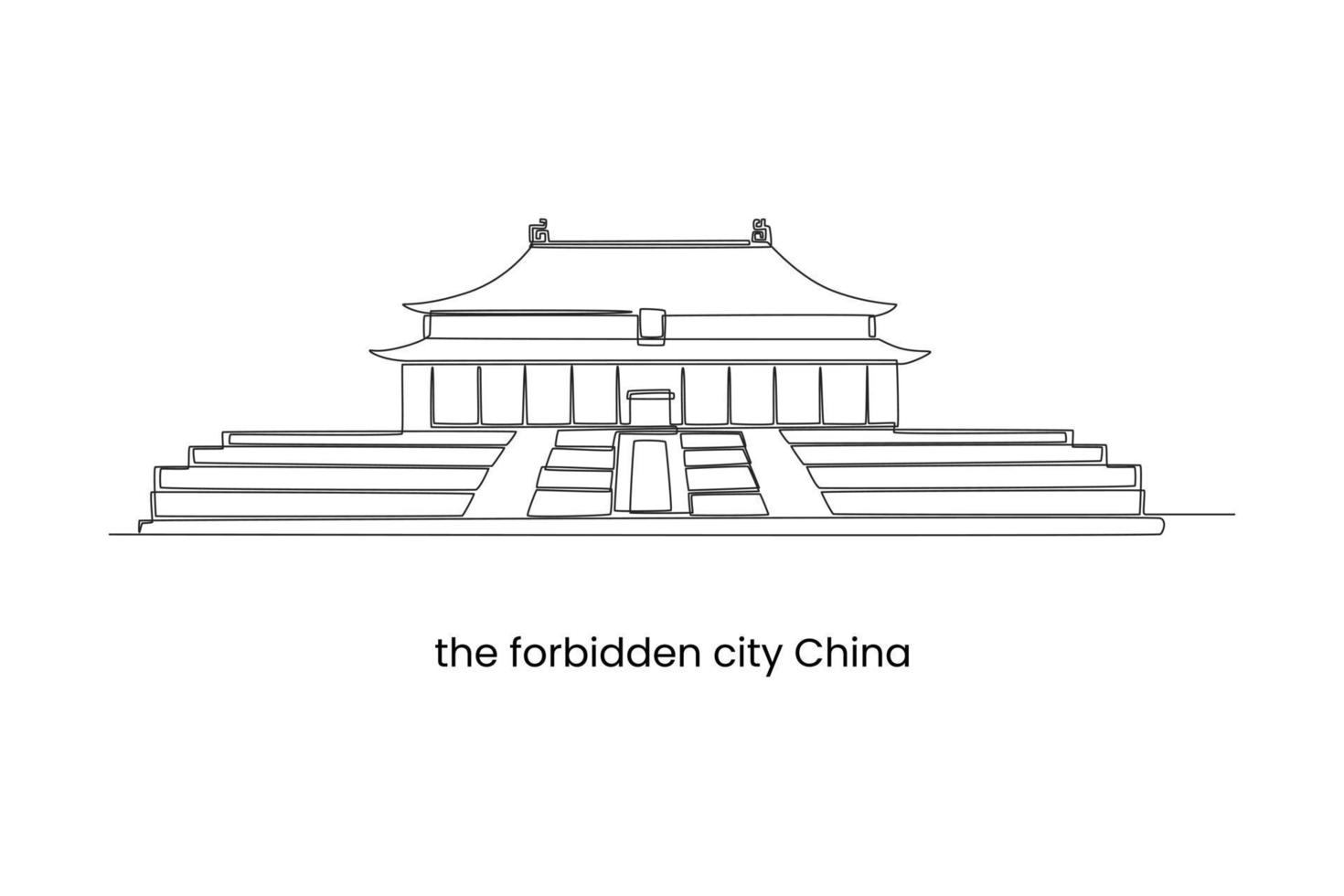 continuo uno linea disegno il proibito città nel Pechino, Cina. punti di riferimento concetto. singolo linea disegnare design vettore grafico illustrazione.