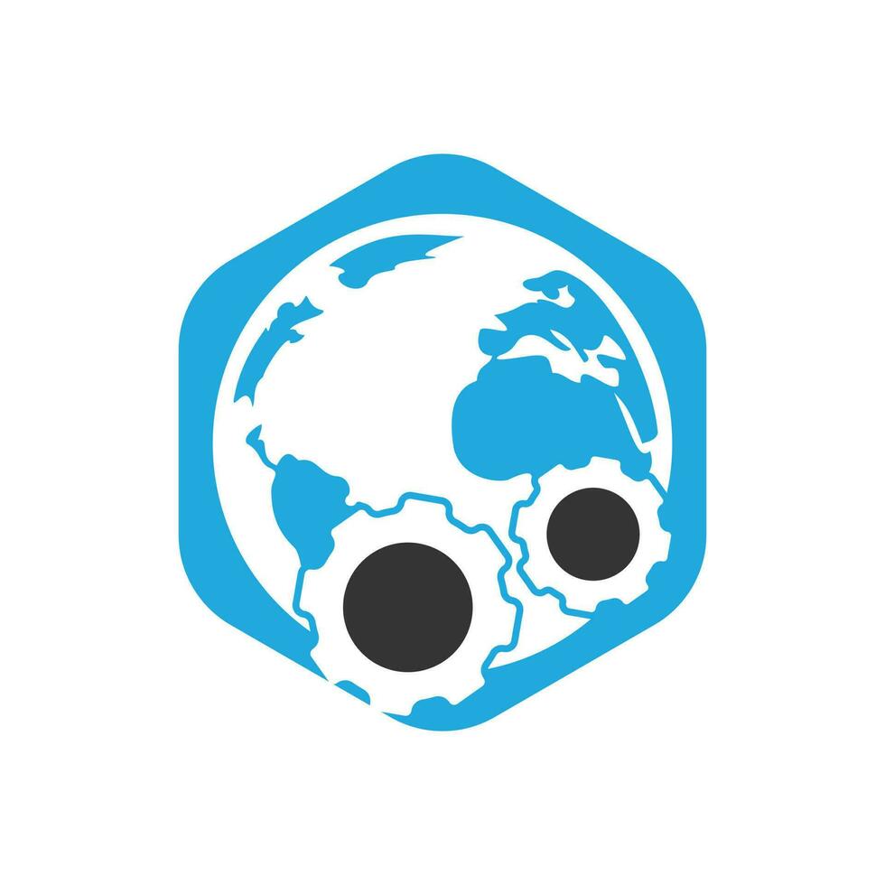 Ingranaggio globale vettore logo design. Ingranaggio pianeta icona logo design elemento.