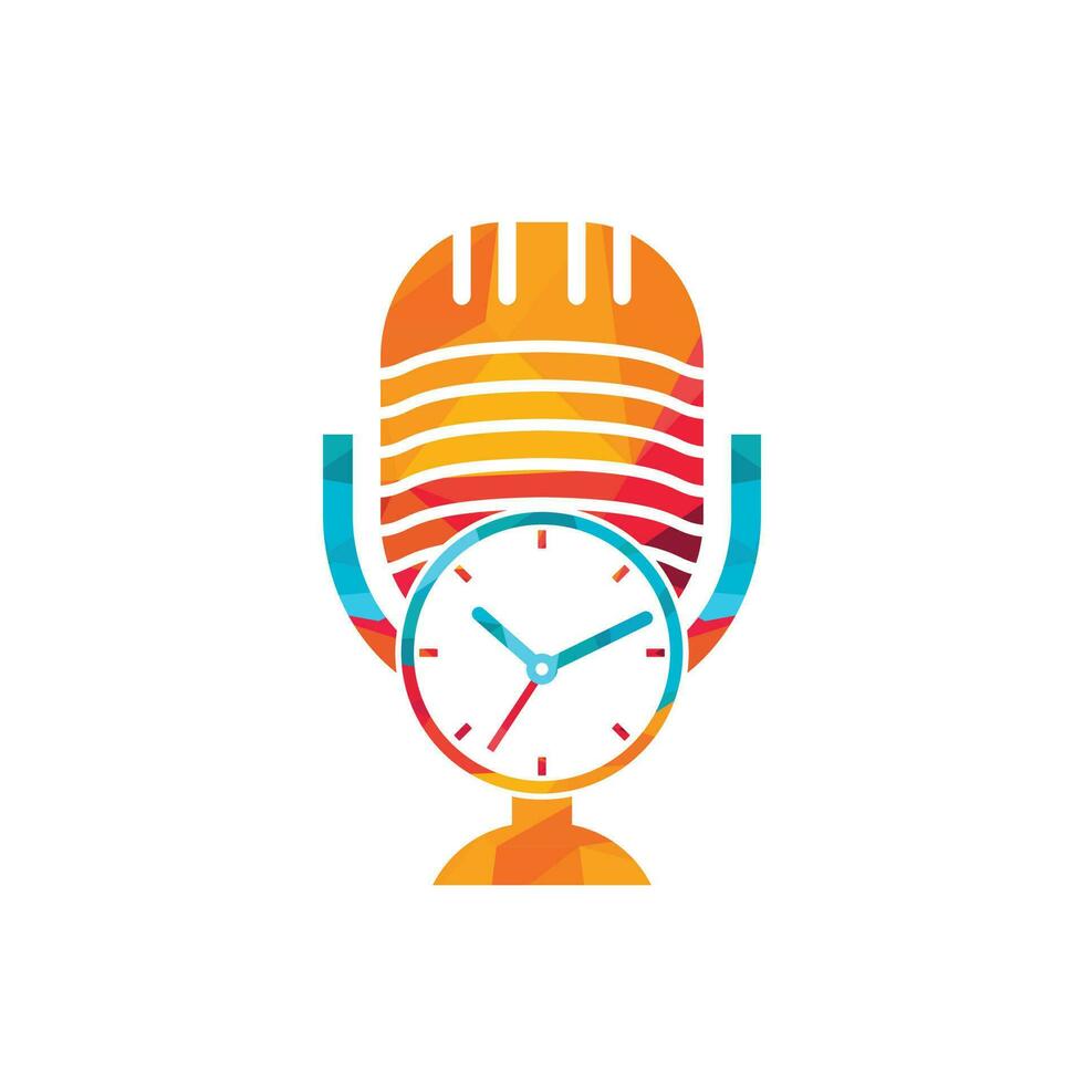 Podcast tempo vettore logo design modello.