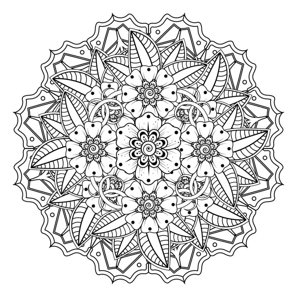 motivo circolare a forma di mandala per henné, mehndi, tatuaggio, decorazione. ornamento decorativo in stile etnico orientale. pagina del libro da colorare. vettore