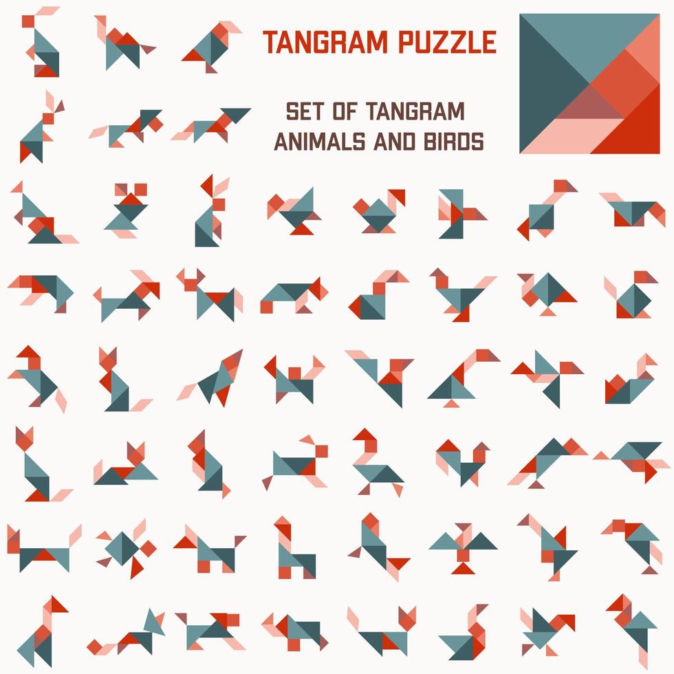tangram puzzle. impostato di tangram animali e uccelli . vettore impostare. vettore illustrazione